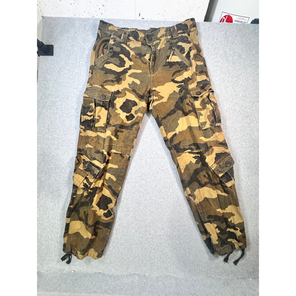 US Army Mens Camo Cargo Pants Brown Tan Camouflage Multi Pocket Size 36 x 29